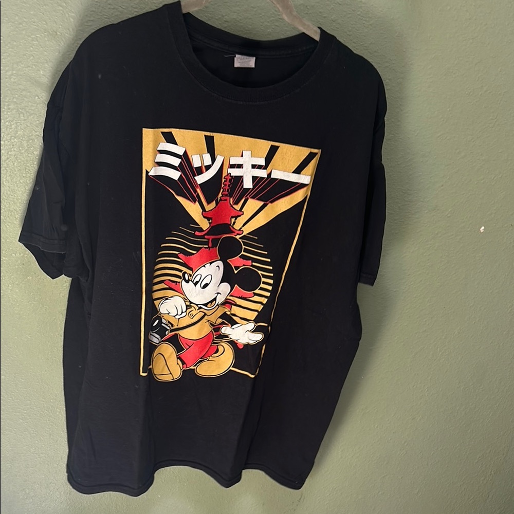 Disney Black and Red Short Sleeve Tee with Mickey Mouse Design